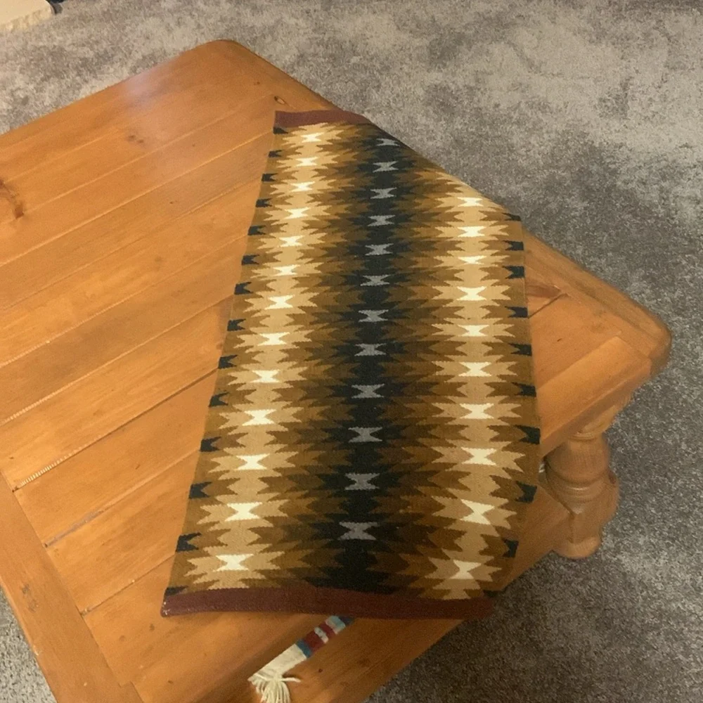 Hand Crafted Brown and Cream Geometric Tapestry